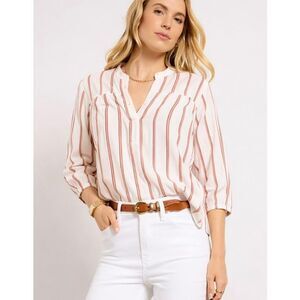 Splendid linen blend striped popover blouse M